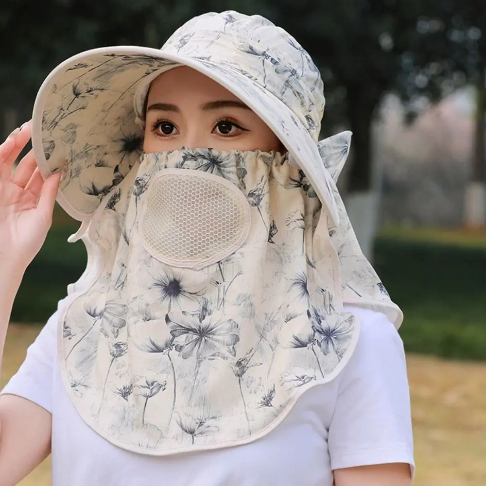 Face Neck Omnibearing Women Sun Hat Breathable Shawl integrated Picking Tea Hat UV Protection Wide Brim Mesh Sunscreen Hat