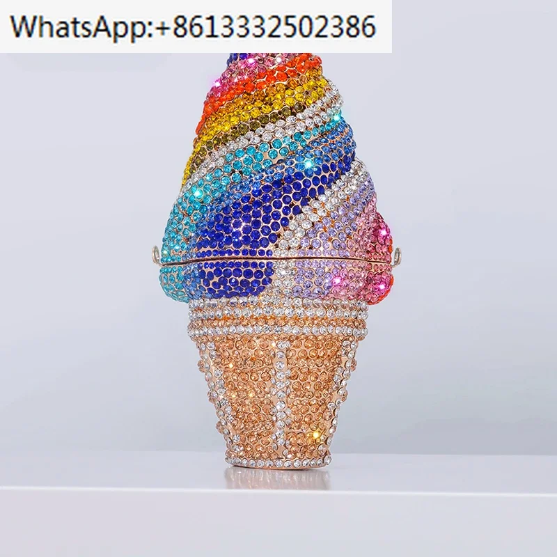 

Ice Cream Shaped Diamond Evening Clutch Bags Boutique Novelty Mini Rainbow Colored Rhinestone Purses And Handbags Party Wedding