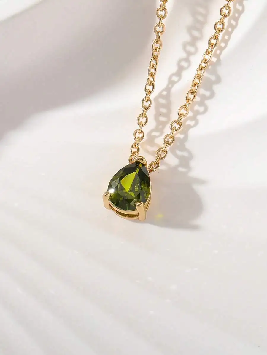 

Pear Shape Green Gemstone Pendant Necklace For Women Fashion Jewelry Gift