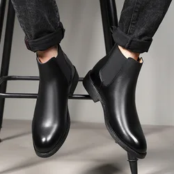 Man Classic Retro Genuine Leather Chelsea Boots Men Fashion Ankle Boot Mens Casual British Style Short Boot High-Top Shoes