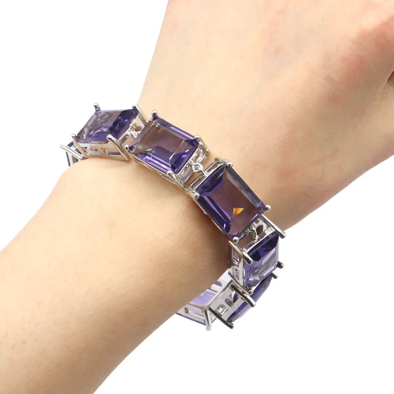 

Браслет SheCrown 18x13 мм, 43,8 г, фиолетовая шпинель, розовый морганит, фиолетовый танзанит, серебряный браслет, 7,0-8,0 дюймов