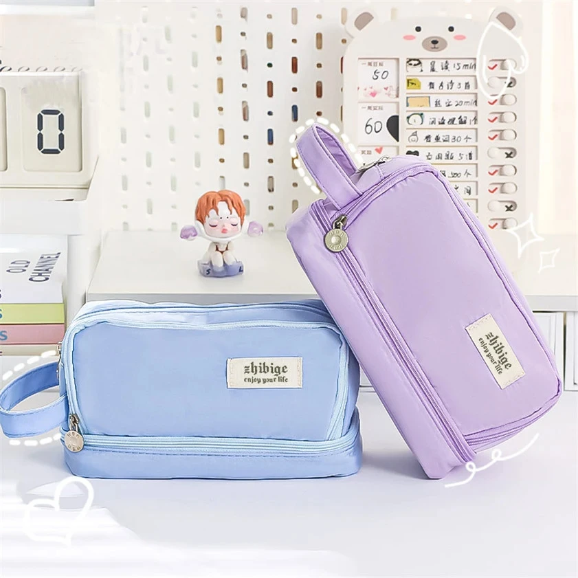 Pencil Case Double Layers Large Capacity Classification Storage Pencilcase Waterproof Canvas School Makeup Bag Pencil Pouch Pen