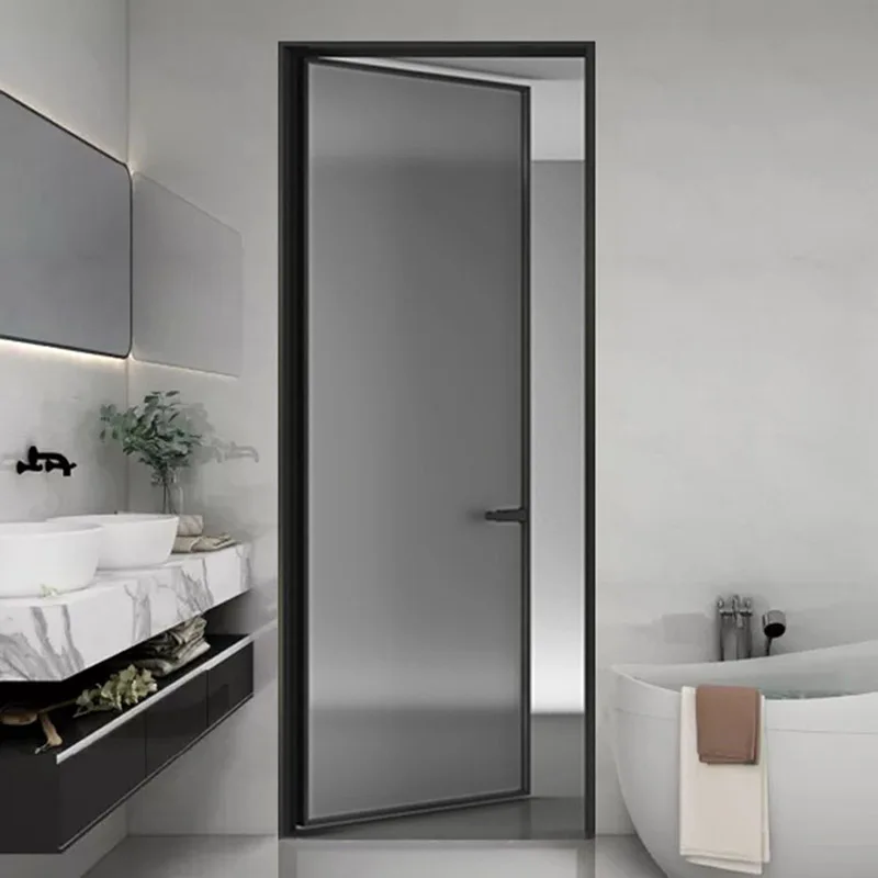 

Oil sand glass extremely narrow bathroom door household aluminum alloy flat frosted glass bathroom door