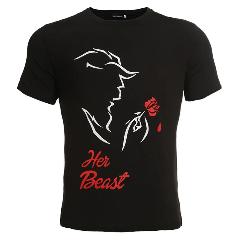 2024  His Beauty Her Beast Print Couple Tee Loose King Queen Tshirt Couple Gift T-ShirtsFashion Lovers Tee Graphic Shirt Y2k
