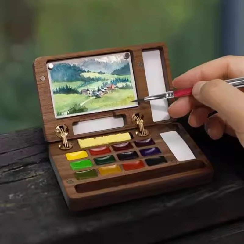 Portable Travel Watercolor Oil Painting Solid Wood Paint Box Art Students Outdoor Sketching Art Professional Colour Mixing Box