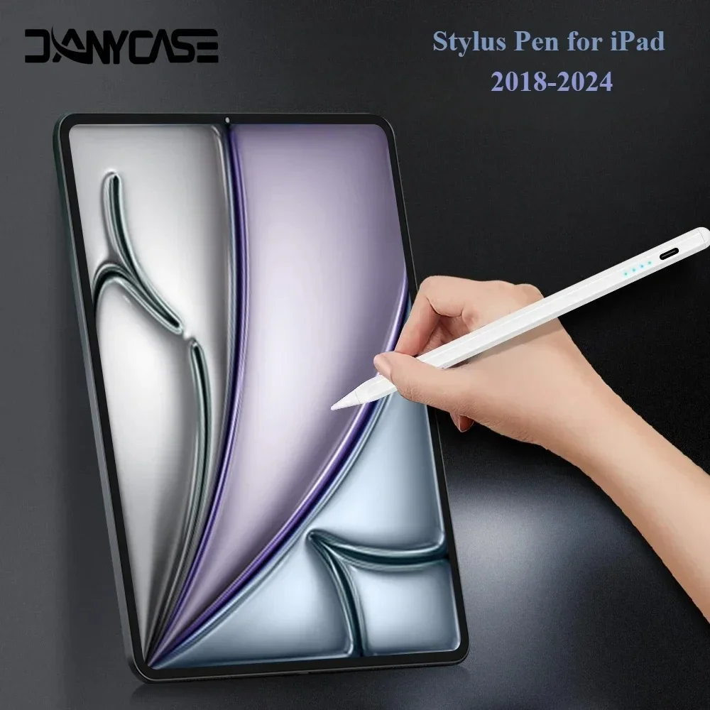 قلم رصاص لجهاز iPad Air M2 2024 مع قلم لوحي قابل لإمالة رفض اليد لجهاز iPad Pro M4 Pro 11/12.9 iPad 5/6/7/8/9/10th Mini 6