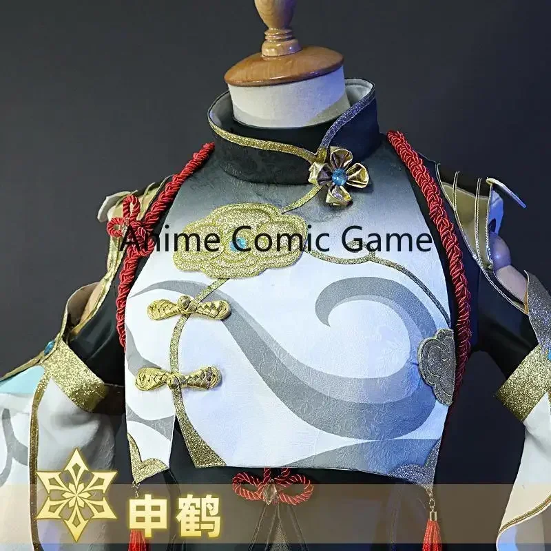 Anime Genshin Impact Shenhe Cosplay ricamo Outfit scarpe parrucche intrecciate gioco donne Sexy tuta vestito Costume Cosplay ragazza