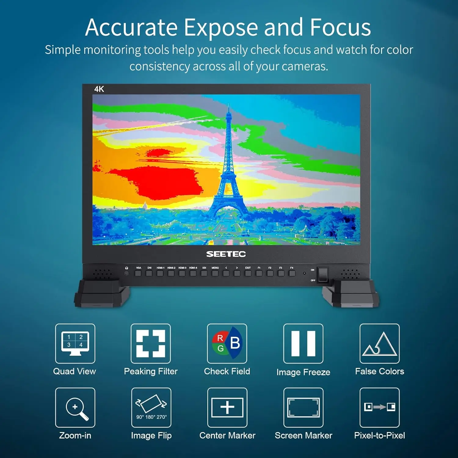 شاشة بث SEETEC 4K156-9HSD مقاس 15.6 بوصة 4K UHD شاشة عرض مقسمة متعددة الرؤية 4xHDMI