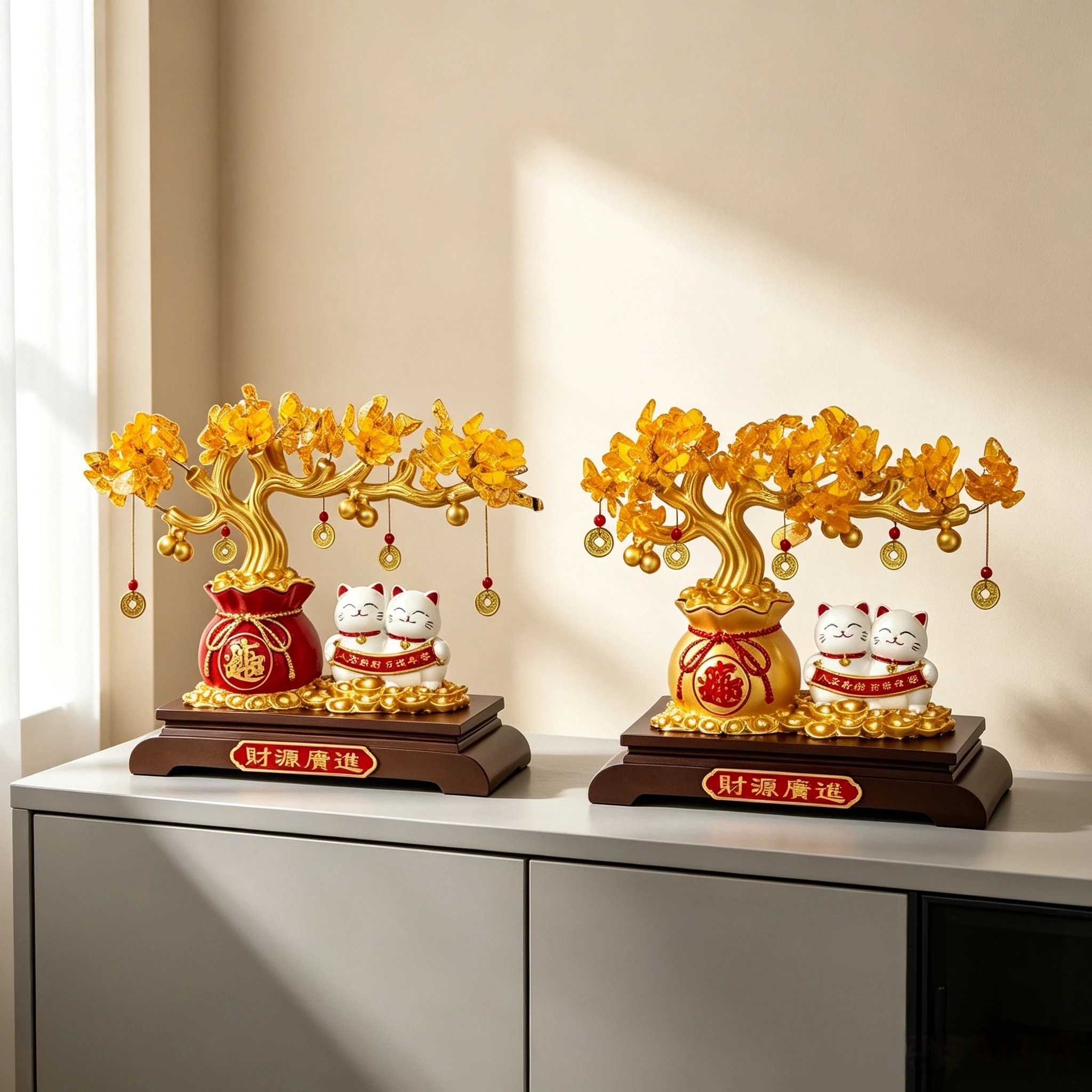 1Pc Fortune-Attracting Tree and Lucky Cat Ornament for Shop Front Desk, Office Decoration, Housewarming, New Home, Opening Gift