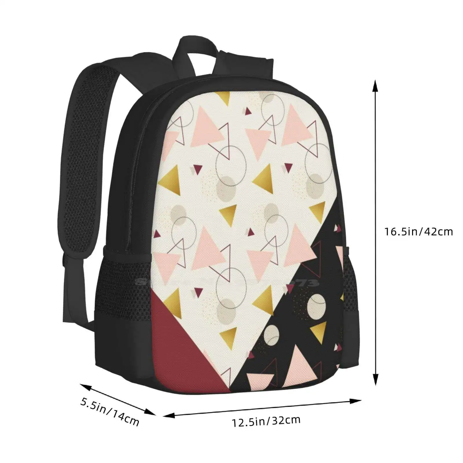 Triangles Mix Backpacks For School Teenagers Girls Travel Bags Black Abstract Triangles Geometric Pastel Colors Delicate Lovely