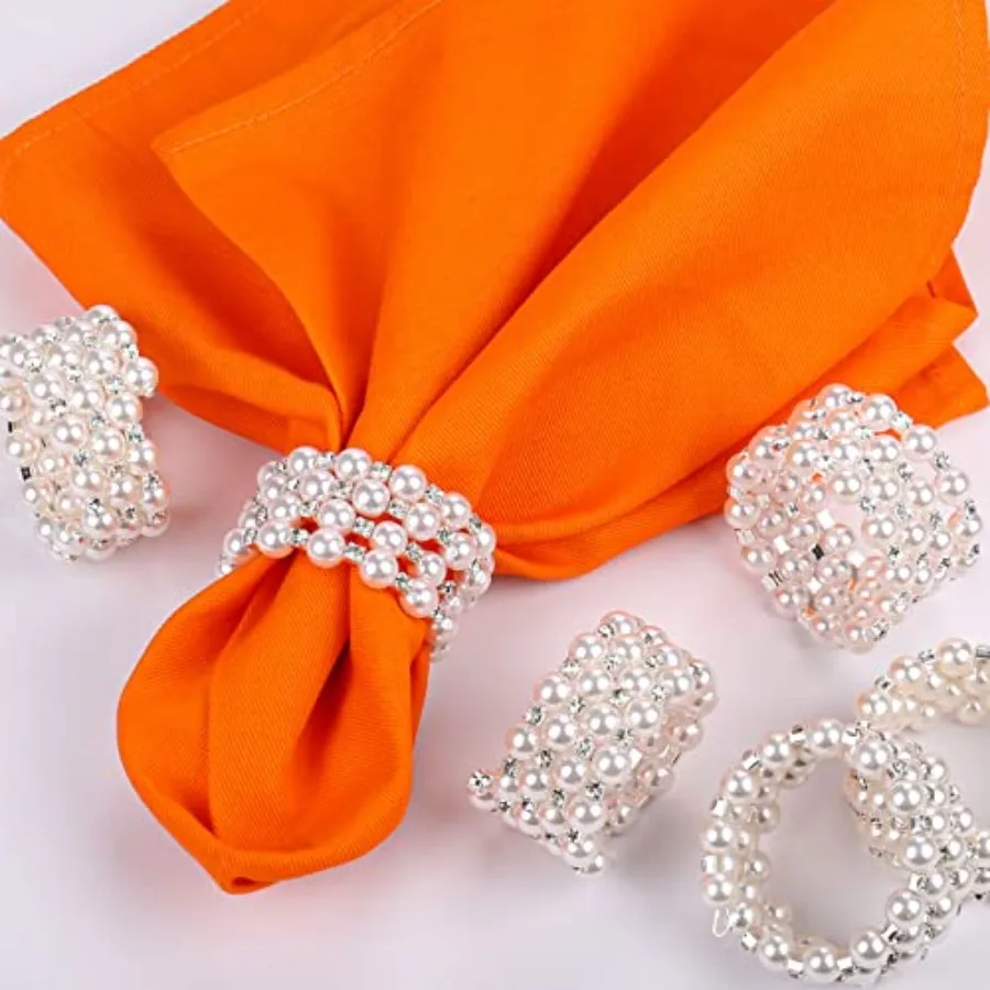 

Набор из 6 колец для салфеток с жемчугом, нежный держатель для салфеток ручной работы, кольцевые пряжки, идеальный декор для сервировки стола на свадьбу, День святого Валентина