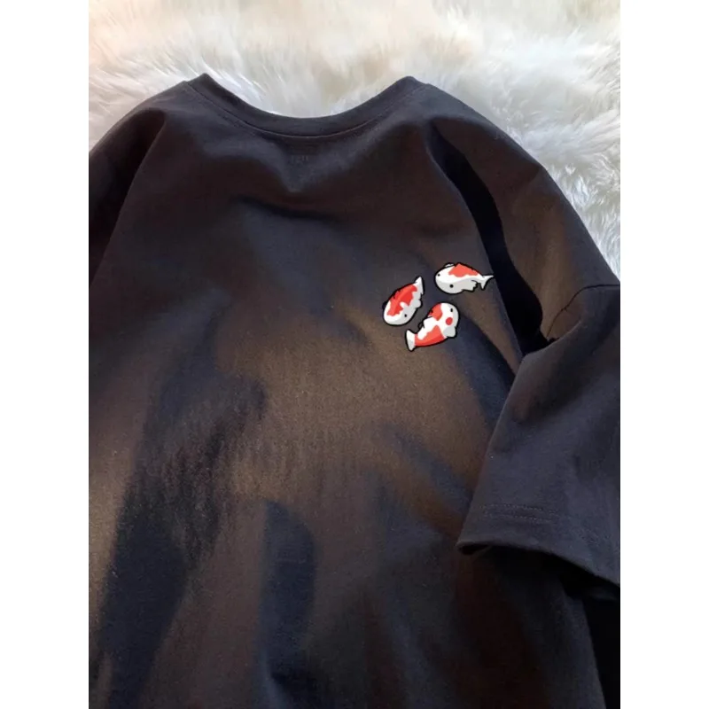 

Motorcycle 2025 new three fish creative simple and versatile T-shirt fashionable men and women couple loose casual top