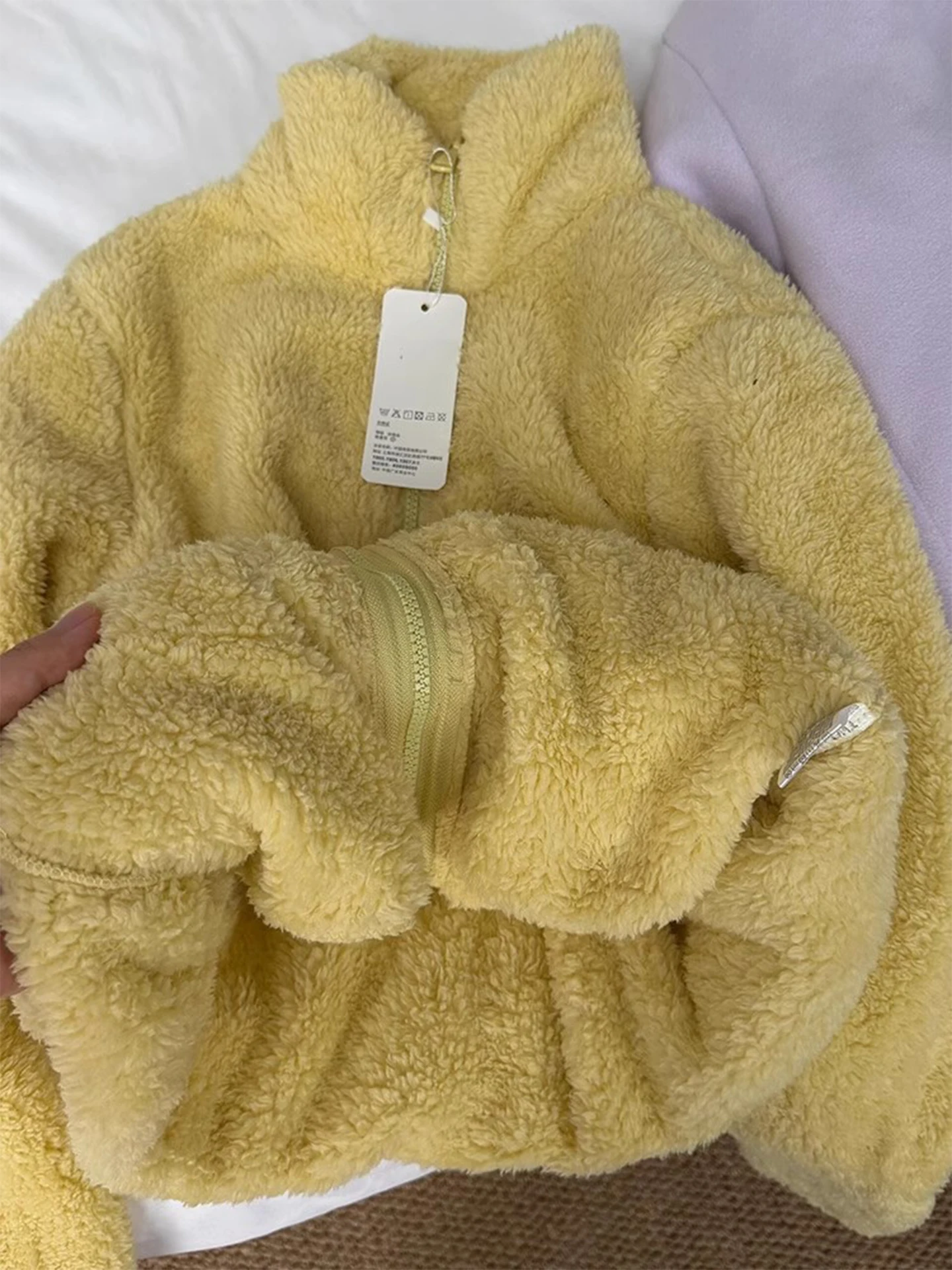 

Утепленная хлопковая куртка из овечьего флиса, мягкая, теплая, желтая, для мужчин и женщин, осенне-зимнее пальто, повседневное, однотонное, с длинными рукавами