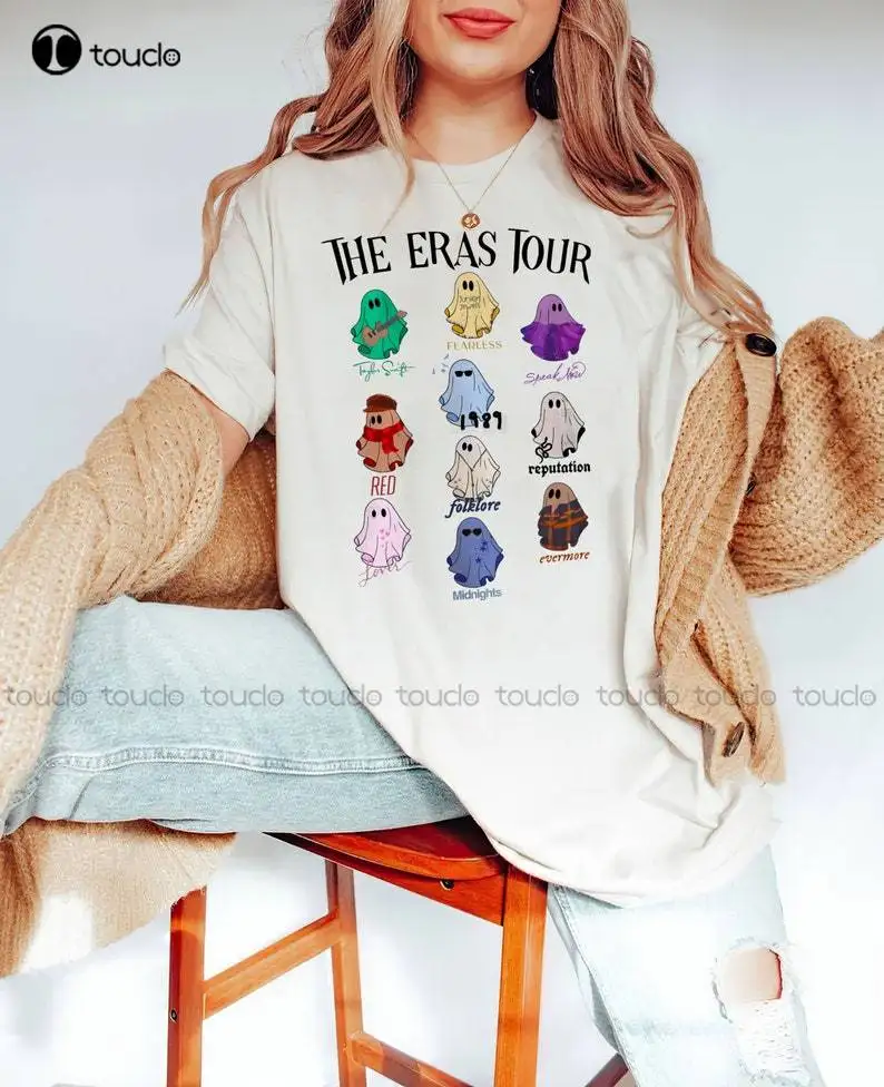 The Eras Tour Taylor Ghost Png, Halloween Png, The Eras Tour, Midnight Cotton Outdoor Simple Vintage Casual Tee Shirts Xs-5Xl