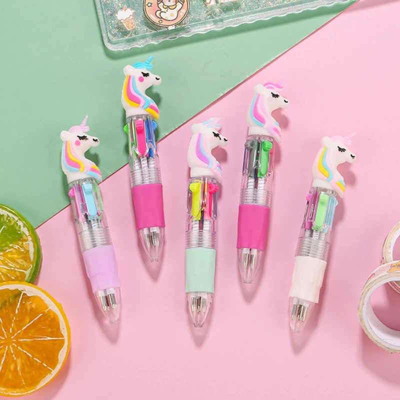 10Pcs/Lot Cute Unicorn Mini Four Color Ballpoint Pen Kawaii Cartoon 4Colors Pens School Office Supplies Kids Stationery Gifts