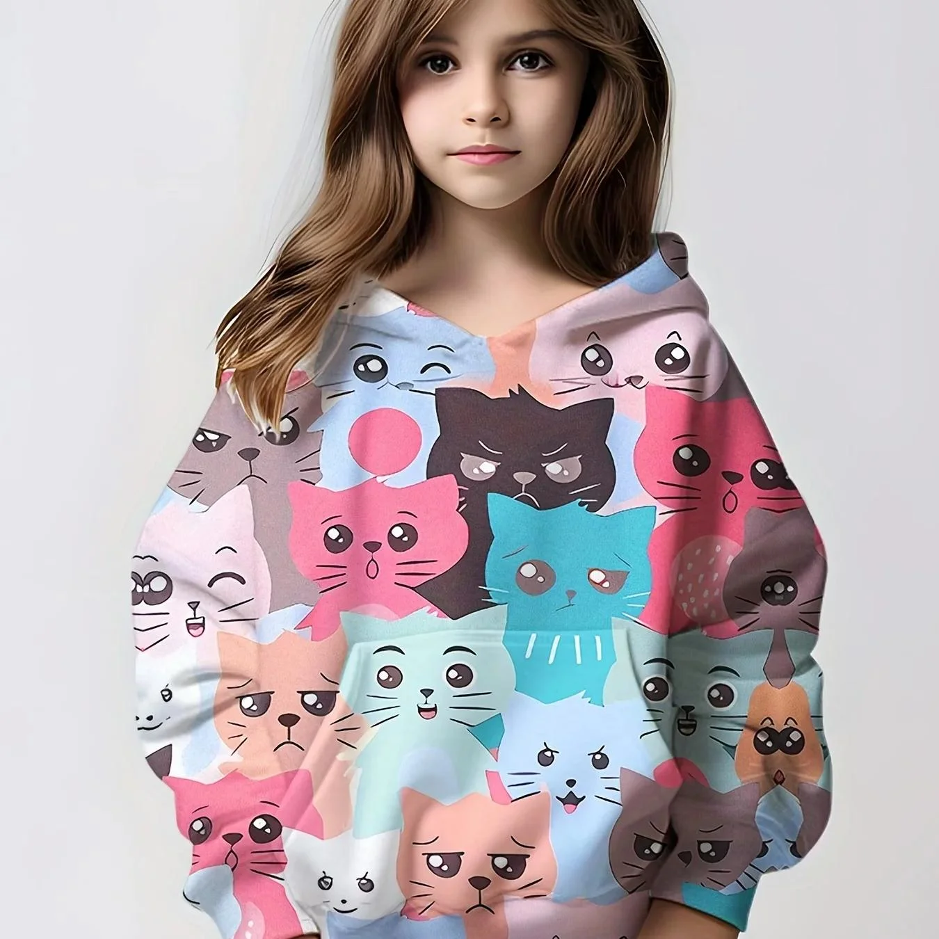Hoodies Kawaii Hayvan Kedi 3D Baskı Tişörtü Erkek Kız Harajuku Kapşonlu Kazak Çocuklar Büyük Boy Çocuk Kazaklar Eşofman
