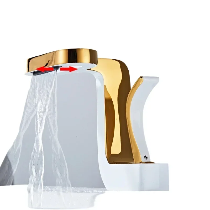 

Art Nouveau Creative Waterfall Basin Faucet Washbasin Hot and Cold Toilet Bathroom Cabinet Full Copper Household Faucet