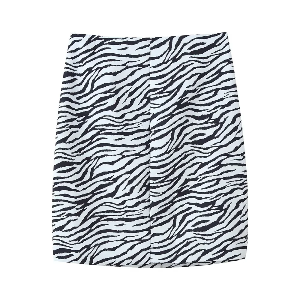 แฟชั่นฤดูใบไม้ร่วงและฤดูหนาวใหม่สำหรับผู้หญิง เสื้อสูทลำลองทรงเข้ารูปลายทางลายม้าลาย กระโปรงสั้นทรงเอ