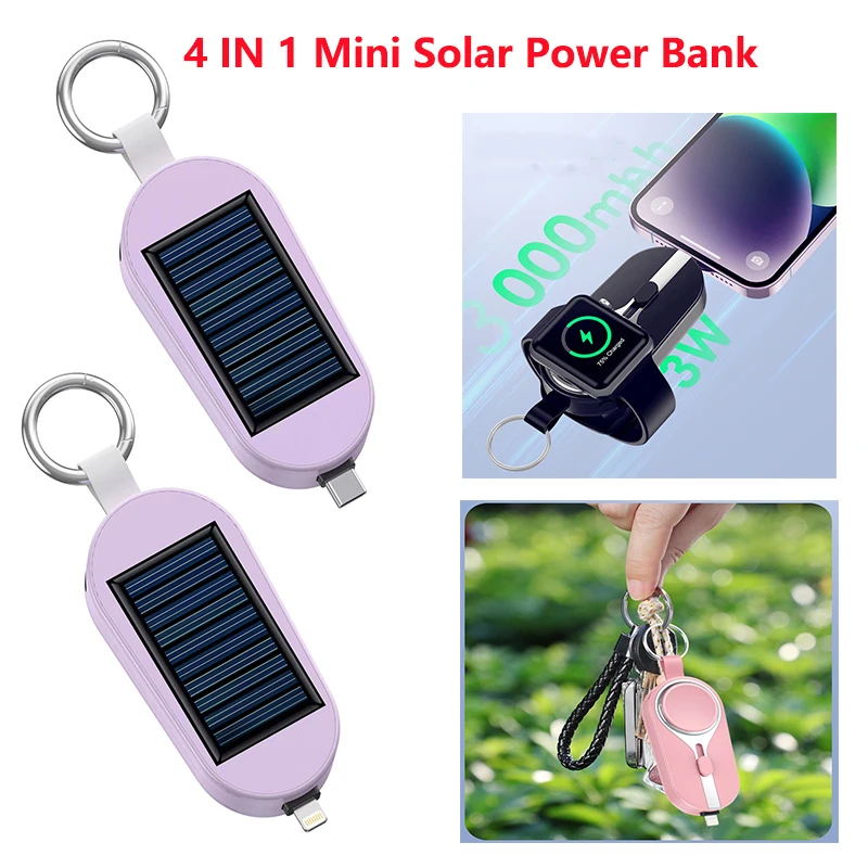 

Mini Solar Power Bank 3000mAh Wireless Charger for Apple Watch iPhone 16 15 X External Battery Charger for Huawei Xiaomi Samsung