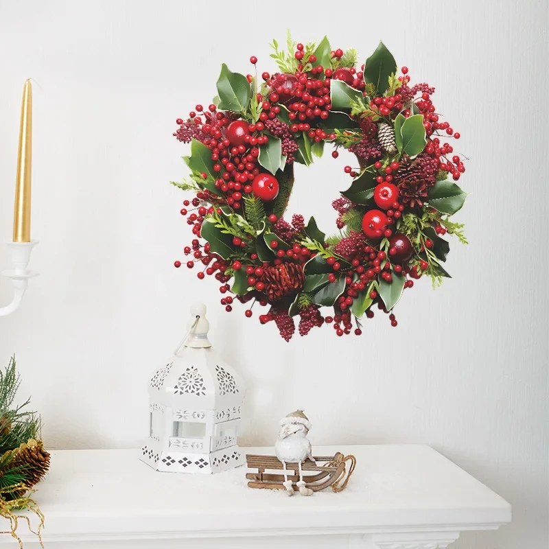 Christmas Wreath Vinyl Tile Wall Sticker For Christmas Decor Wall Deocr Adhesive Wallpaper Furniture Sticker Bedroom Accessories