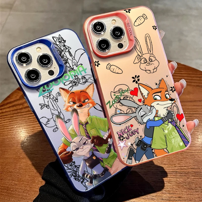 

Disney Zootopia Art For Apple iPhone 16 15 14 13 12 11 XR XS X Pro Max Plus Colorful Silver Phone Case Soft Cover Cover