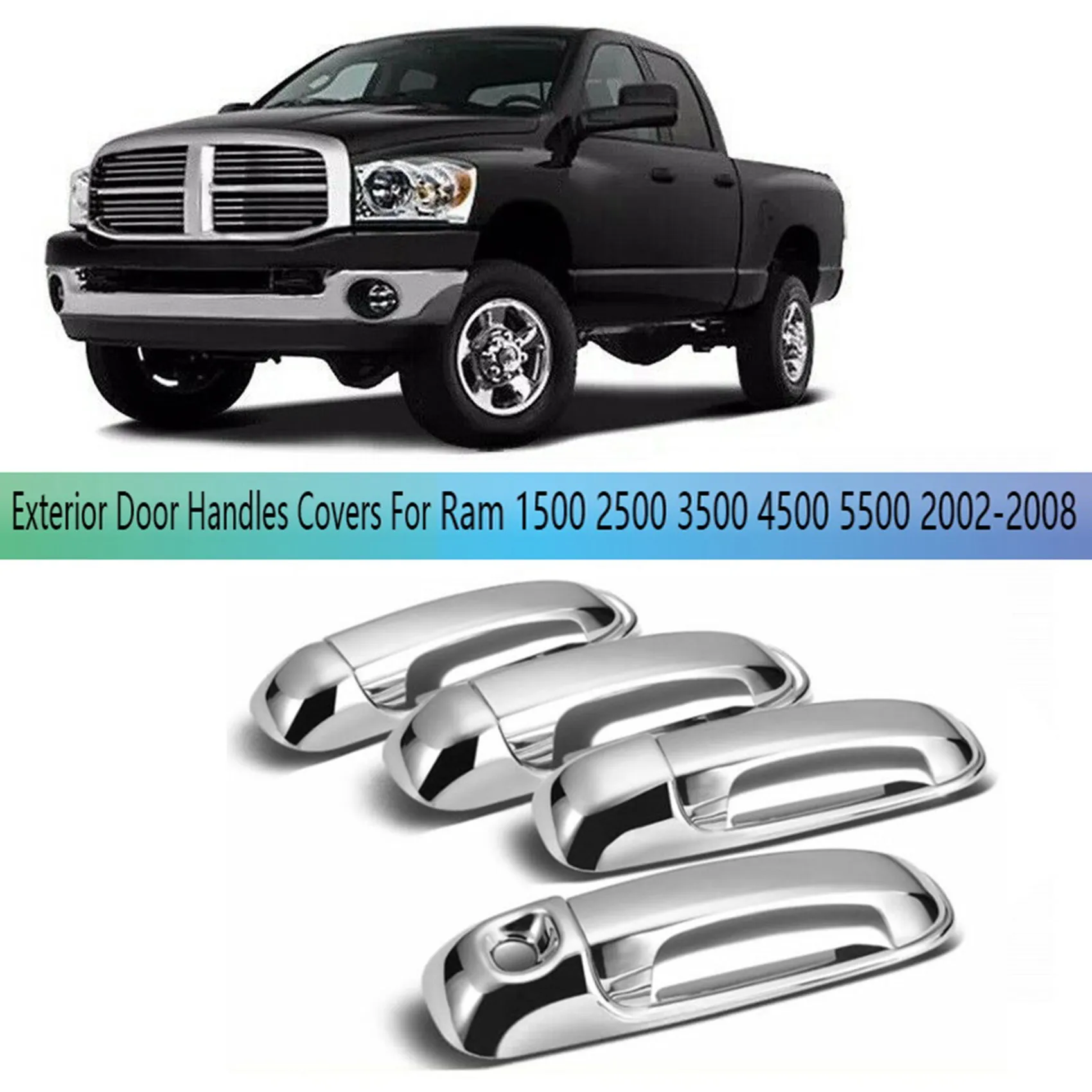 Puxadores de porta exteriores do carro para Dodge Ram, 4 tampas de maçaneta, cromo, 1500, 2500, 3500, 4500, 5500, 2002-2008, 8pcs
