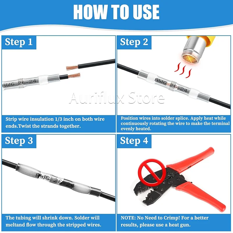 100pçs Conectores de Emenda com Solda Termorretrátil Brancos para Fios 26-24AWG - Terminais de Junção Estanques com Tubo de Estanho