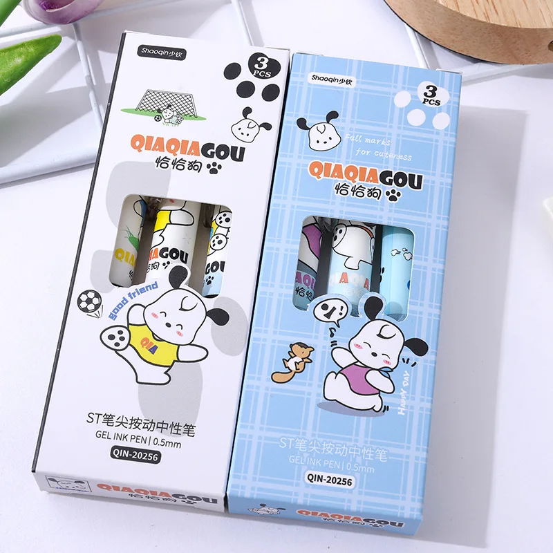 3 pcs/box Kawaii Pochacc Press Gel Pens For Writing Cute 0.5mm Black Ink Neutral Pen Cartoon Stationery Office School Supplies