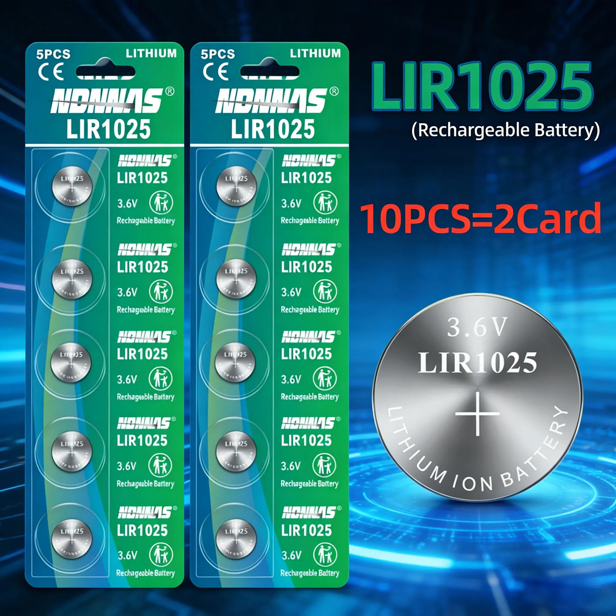 

3.6V LIR1025 Rechargeable Coin Button Battery 1-10PCS for Watch Toys Calculator Replace CR1025 Battery