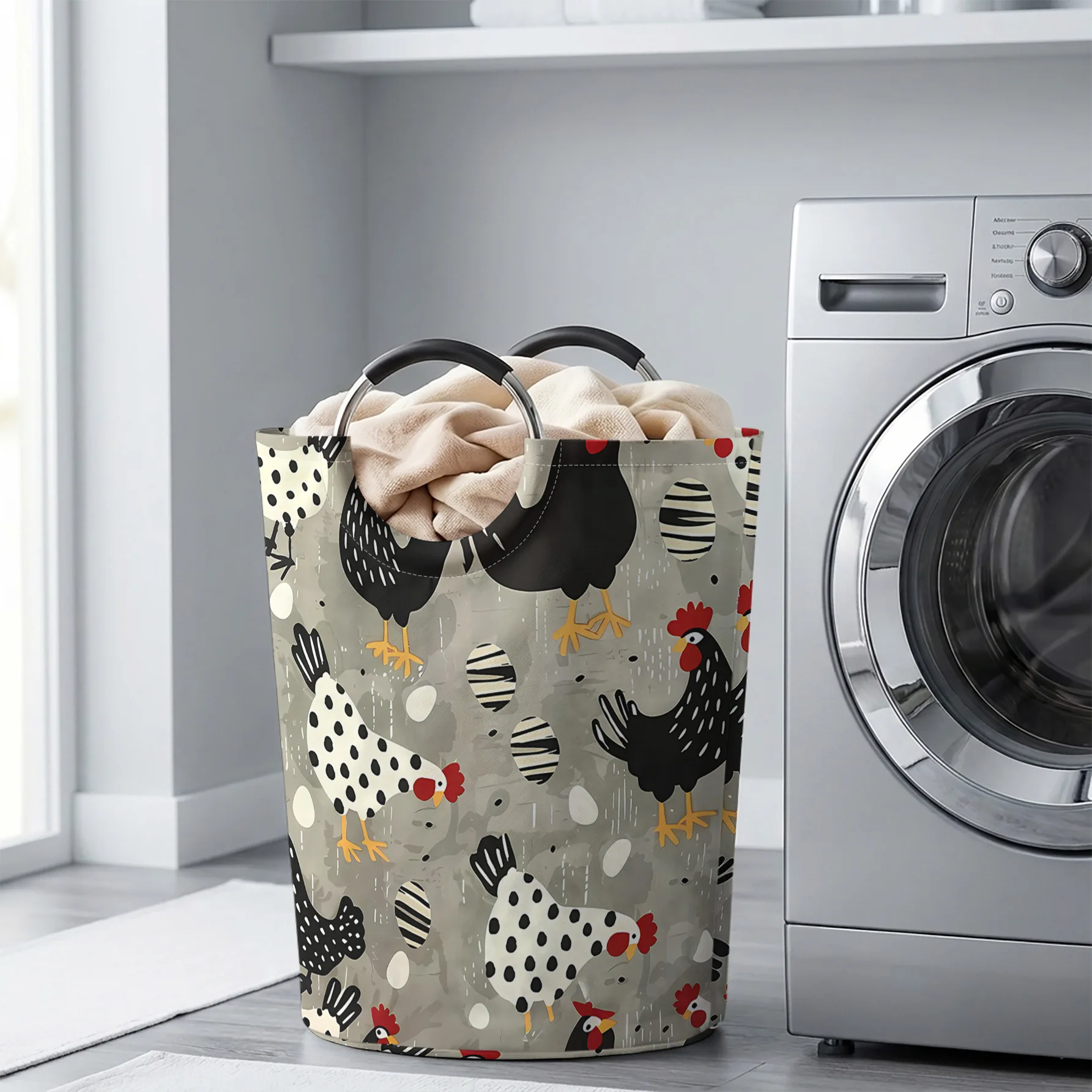 Cartoon Hen And Egg Polka Dot All Over Print Handheld Storage Basket, For Laundry, Bedroom & Home Sundries Storage