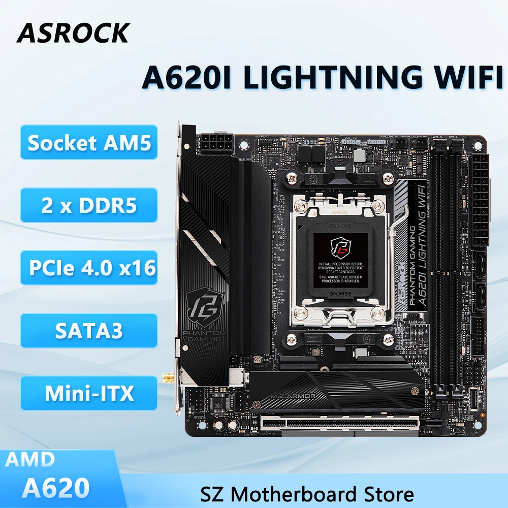 

ASROCK A620I LIGHTNING WIFI AMD A620 AM5 DDR5 Motherboard Support Ryzen 5/7/9 7950X 7800X3D 7600X 7900X CPU SATA3 M.2 Mini-ITX