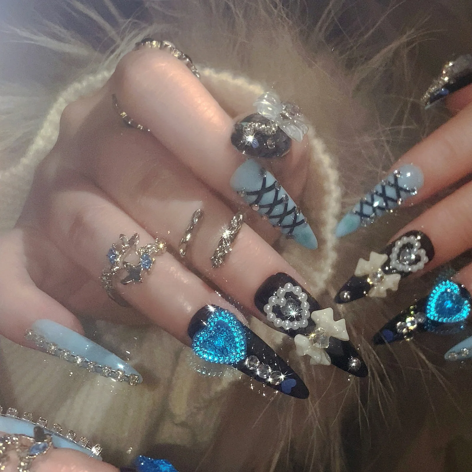 24pcs 3D Bow Decor False Nails - Nail Art Press On reseña y precio