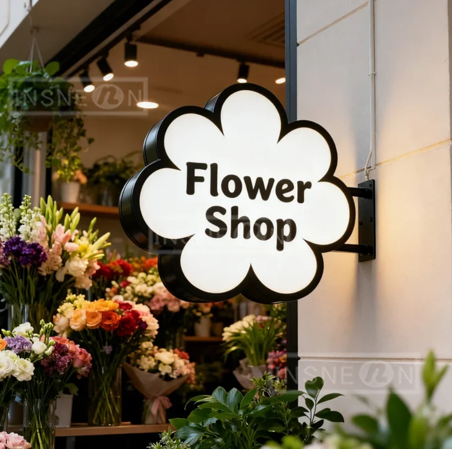 

Custom Lightbox Sign Advertising LED Double Sided Illuminated Business Storefront Hanging Flower Shop Logo Display Advertising