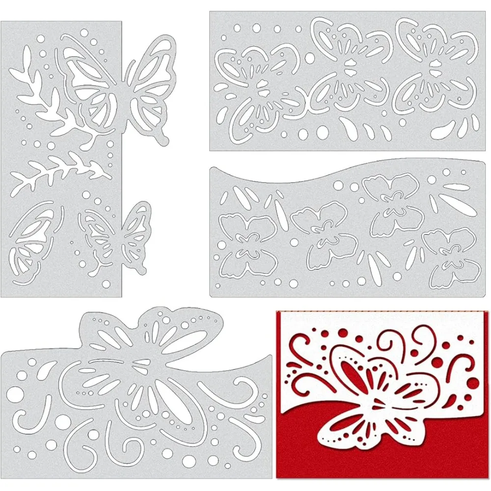 

4Pcs Butterfly Frame Metal Die Cuts Butterfly Greeting Card Stencil Template for Scrapbook Embossing Album Paper Card Craft