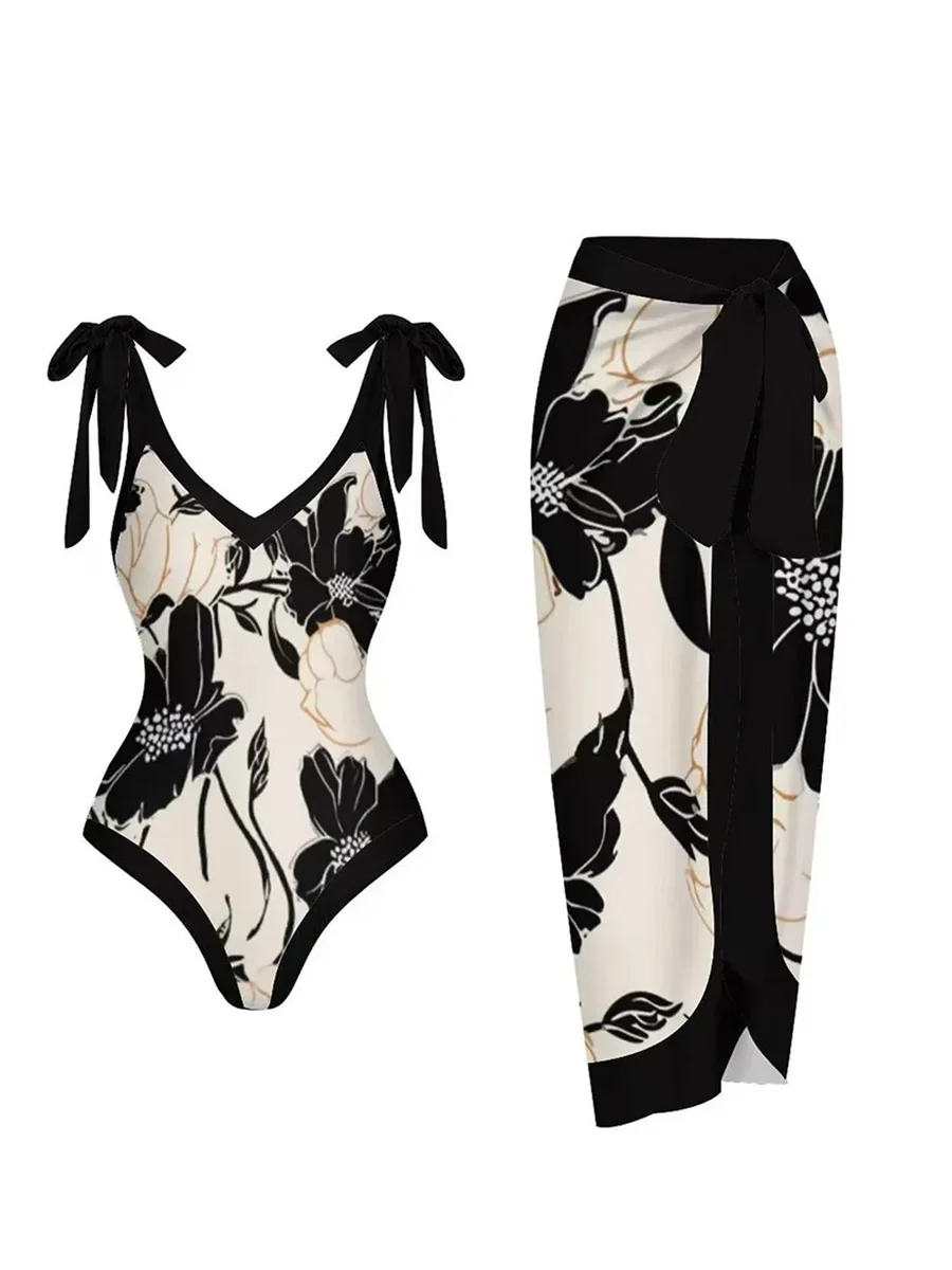 

2024 String One Piece Swimsuit & Vent Skirt Padded Sexy Swimwear Women Bathing Suit Female Swimming Summer Beachwear Bodysuit