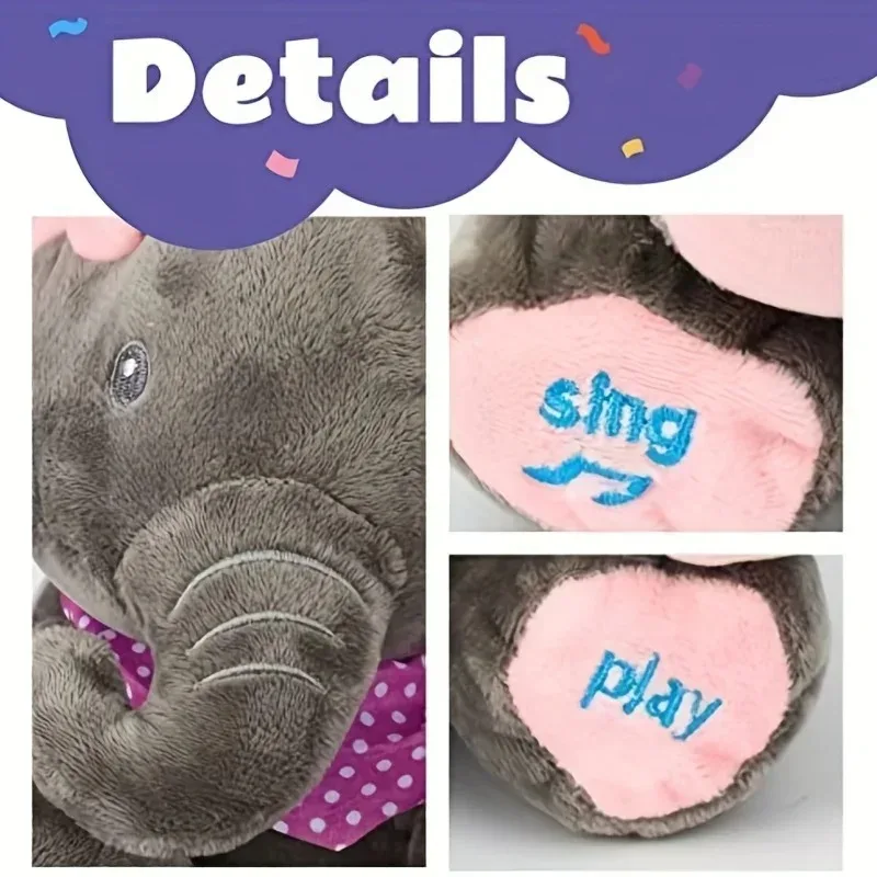 Giocattoli di elefante animati Peluche Elefante che canta con orecchie Giocattolo di peluche elettrico in movimento Simpatico elefante di peluche per regalo per bambini