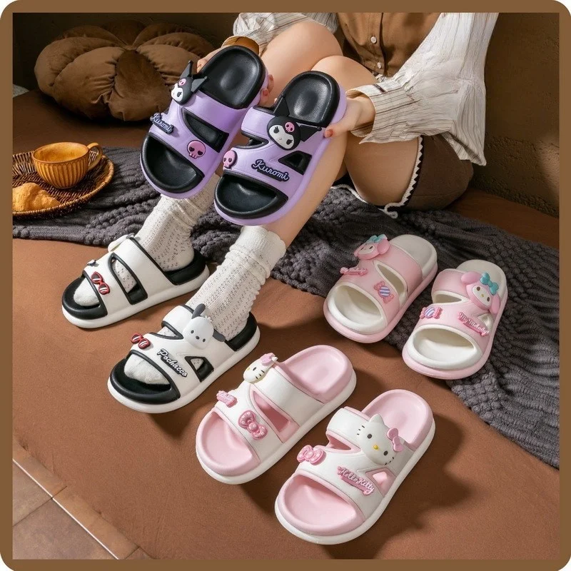 

Крутые тапочки для взрослых и детей, женские милые и милые легкие тапочки Kuromi на толстой подошве с героями мультфильмов