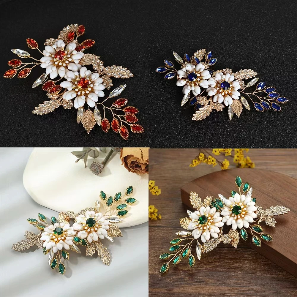 Fashion Bridal Hair Comb White Pearl Rhinestone Golden Flower Women Hair Clip Wedding Jewelry Hair Accessories  Women Headpiece