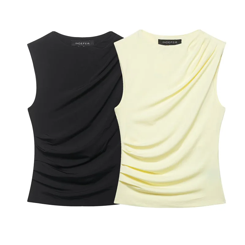 Women's Slim Fit Pleated Vest Top Simplified Solid Color Fashion Casual Spring Summer 2026 New Arrival