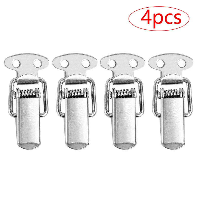 2/4pcs 90 Degrees Duck-mouth Buckle Hook Lock Stainless Steel Spring Loaded Draw Toggle Latch Clamp Clip Hasp Latch Catch Clasp