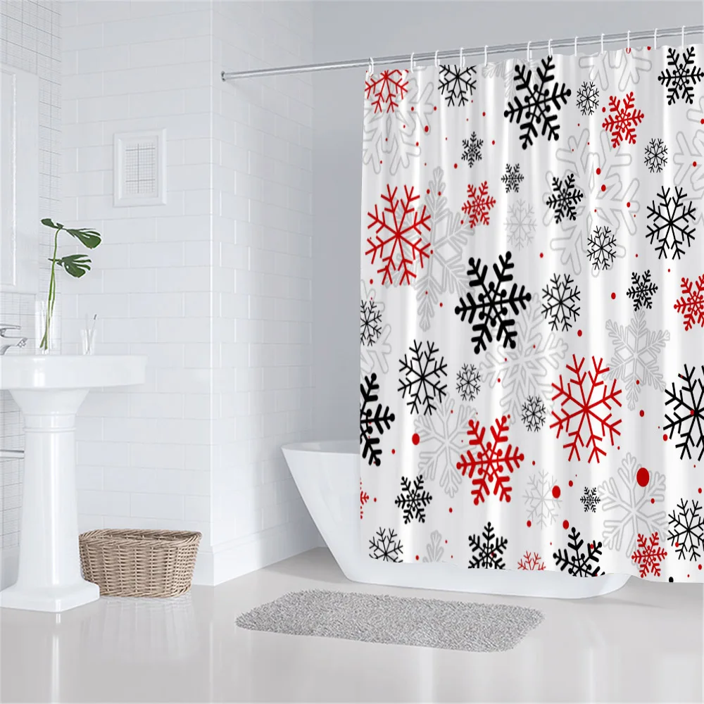 Christmas Shower Curtain Xmas Trees Snowflake Winter New Year Bath Curtains Polyester Fabric Home Bathroom Decoration With Hooks