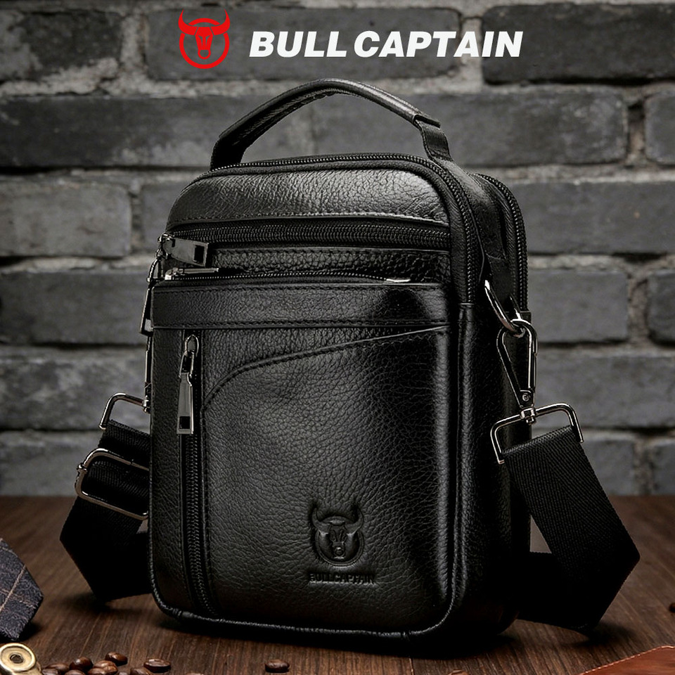  BULLCAPTAIN  New Men Bag Genuine Leather Man Brand Crossbody Shoulder Bag Small Business Bags Male Messenger Leather Bags 