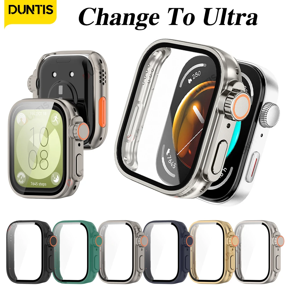 

Change To Ultra Case for Huawei Watch Fit 3 Tempered Glass Cases Cover Screen Protector for Huawei Watch Fit3 Upgrade to Ultra 2