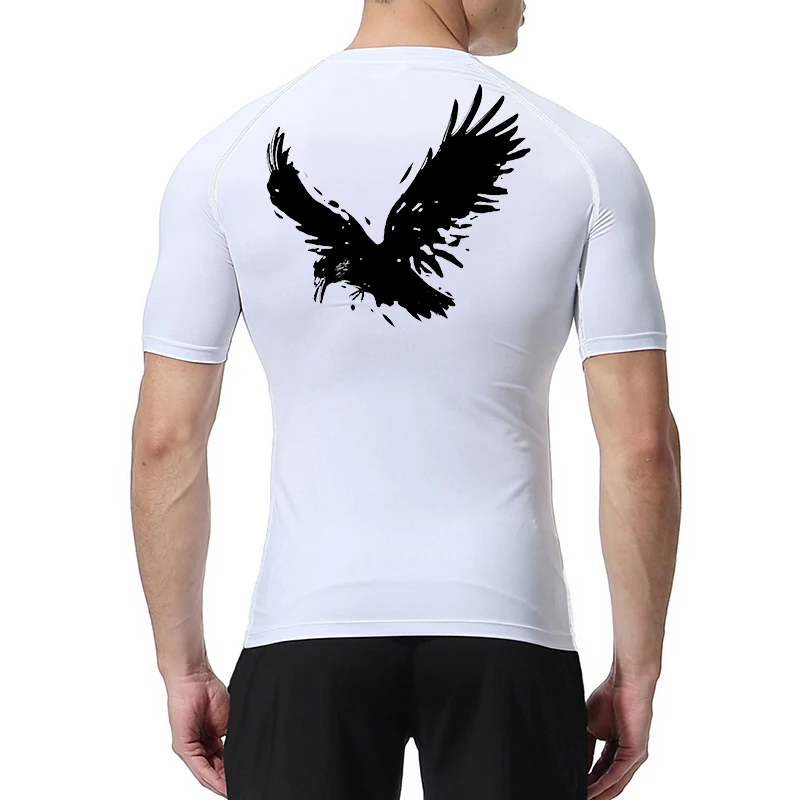 تي شيرت مضغوط بطباعة الغراب للرجال في صالة الألعاب الرياضية والجري تي شيرت تي شيرت رياضي سريع الجفاف ملابس داخلية أكتيفيوير #4