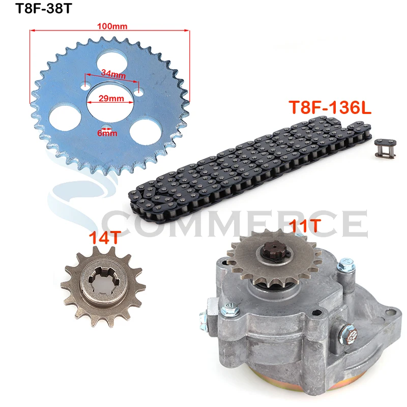 T8F 11T 14T 17T 20T Clutch Drum Gear Box Sprocket with chain for 33cc 43cc 49cc Go Kart Mini Moto Dirt Bike Scooter ATV buggy