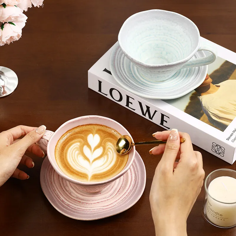 Fashionable and Exquisite Ceramic Latte Cup Coffee Cup  Dish Set, Breakfast Cup  Retro Kiln Turned Mug  Water Cup