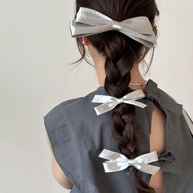 

Fashion Metal Texture Ribbon Hair Clip 3Pcs/Set Solid Color Bow Hairpin Korean Women Cute Girls Barrettes Headdress