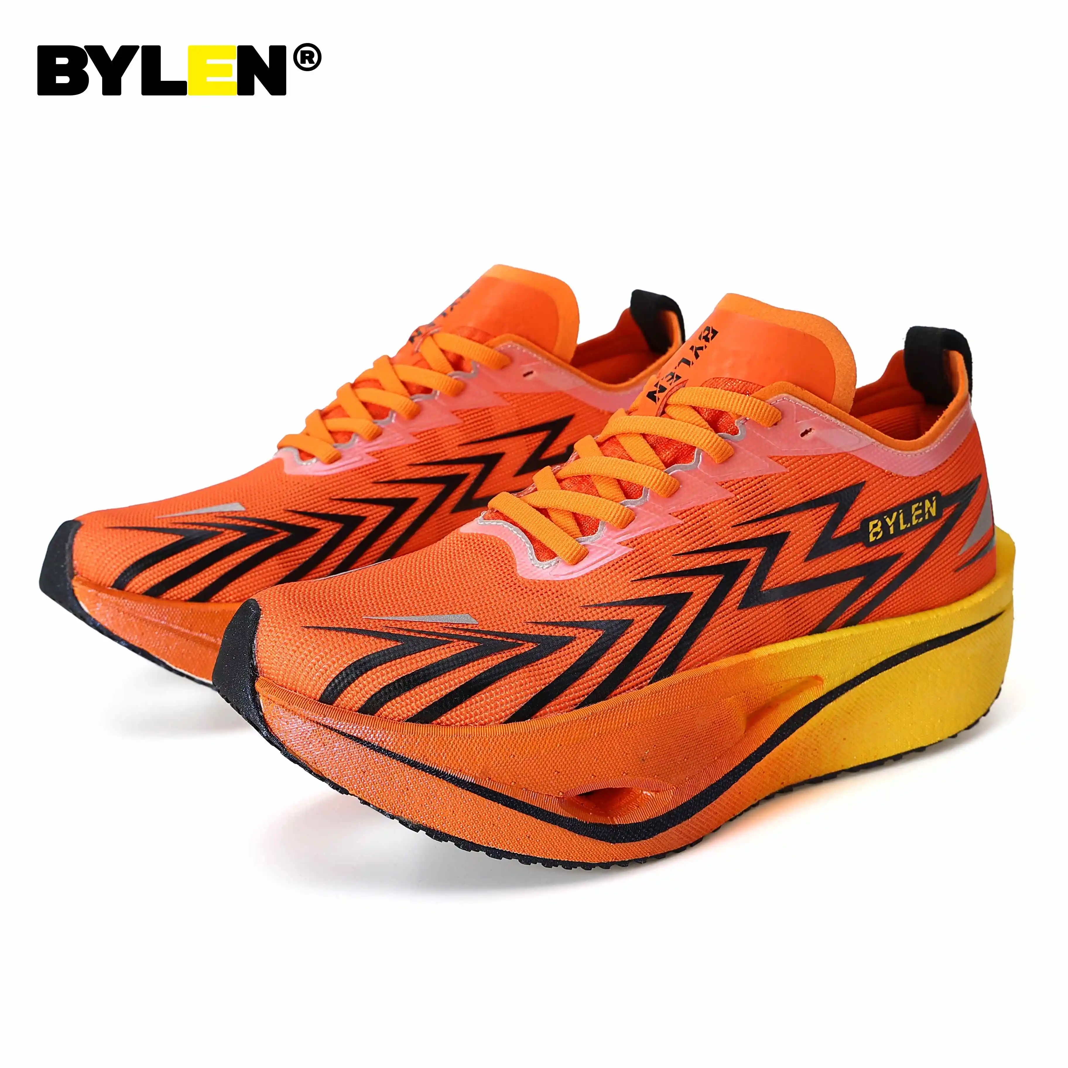 BYLEN Professional Marathon Running Shoes Men 2024 Full Palm Carbon Plate Breathable Stability Sneakers