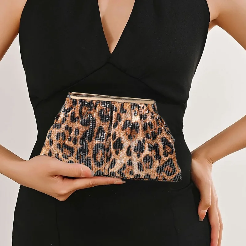 

Vintage Leopard Print Pattern Fashion Sequins Clutch Bag Fashion Party Wedding Evening Bag Gold Fine Chain Crossbody Bag 2025