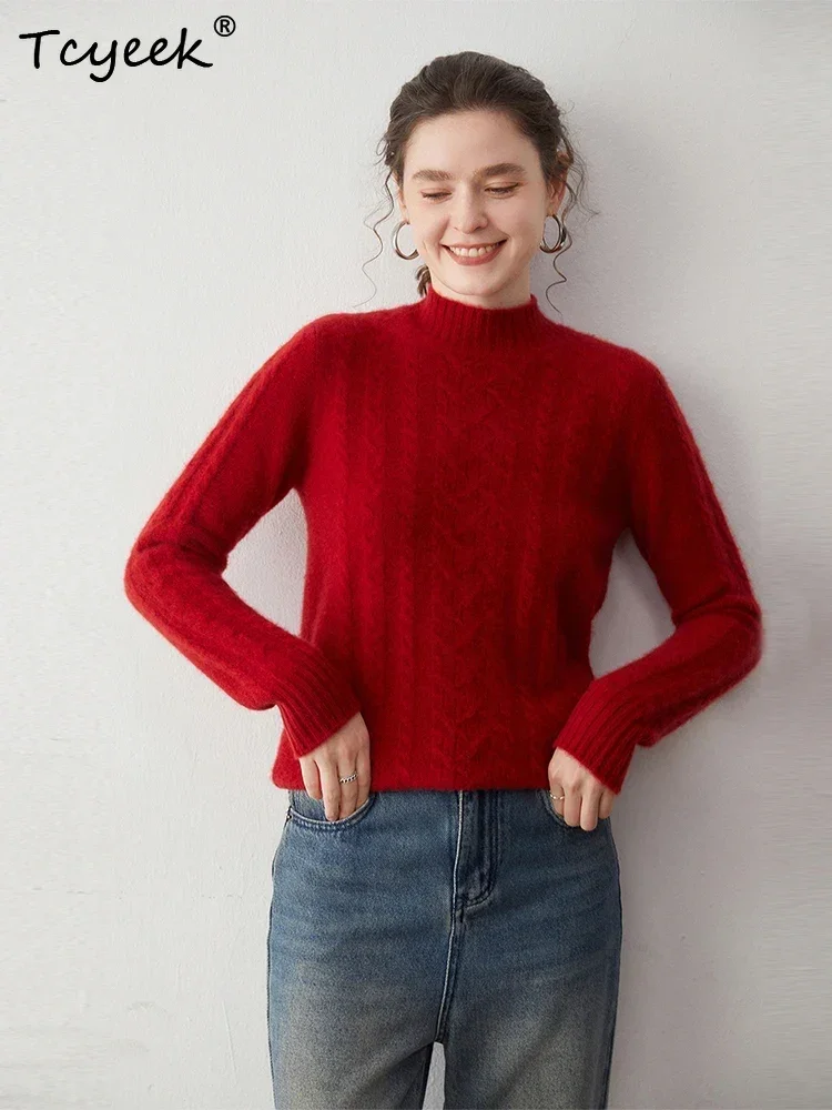 Basic Mock Neck Sweater 100% Cashmere Women's Pullover Sweater Soft Warm Autumn Winter Knit Inside Join Jacquard Ribbed Clothing
